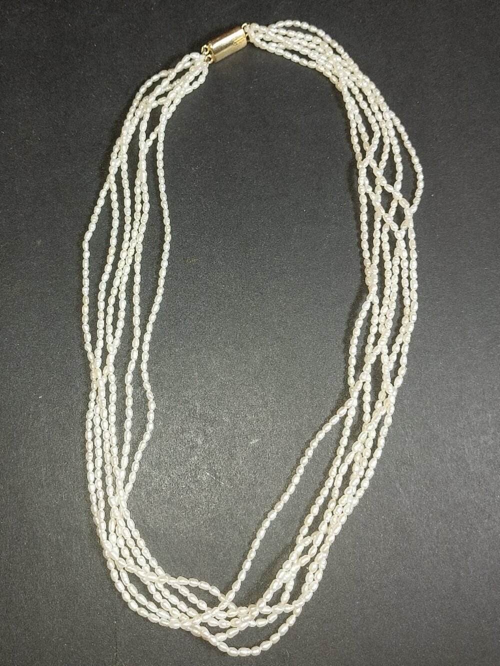 6 Strand Pearl Necklace with Gold Tone Clasp